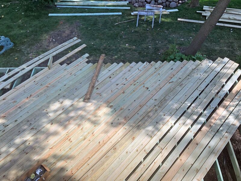 bird's eye view of unfinished decking